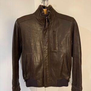 Marc New York Dark Brown lamb Leather padded Bomber Jacket